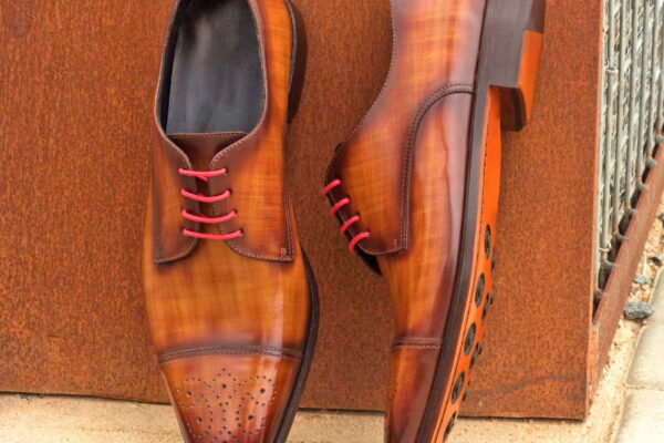 Materials: cognac patina + brown patina

Lining: navy calf leather

Sole: leather sole with rubber buttons injections

Retail: $650  w/20% discount: $520